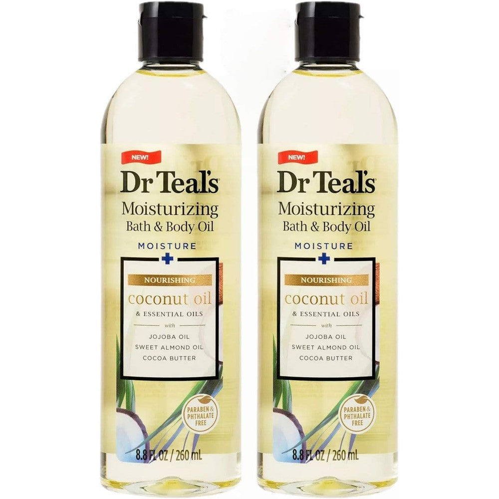 Dr Teal's coconut bath and body oil gift set front view bottles