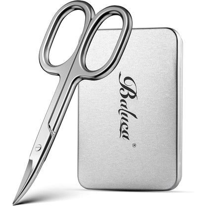 Baluca professional curved nail scissors front view showcasing sharp stainless steel blades.