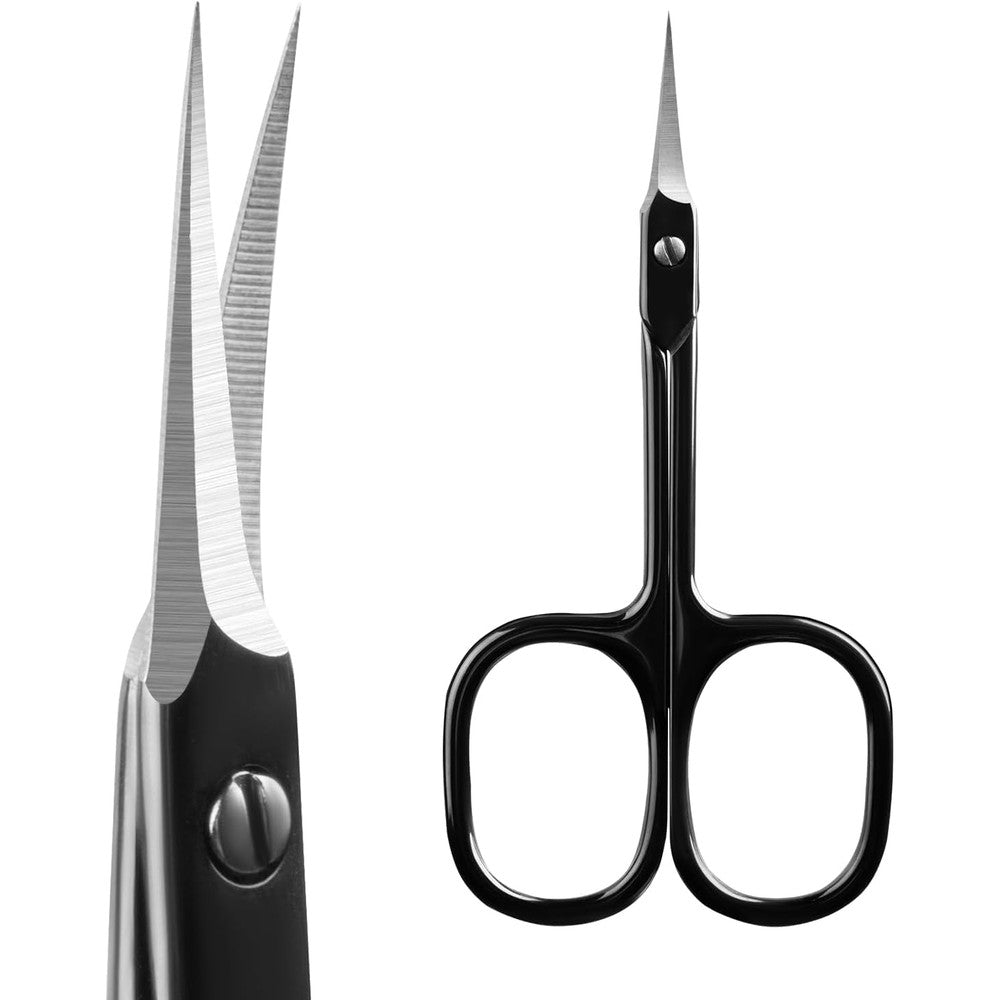 Velodios professional cuticle scissors front view showing black titanium finish
