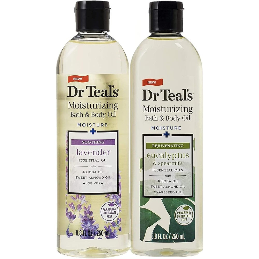Dr. Teal's moisturizing bath and body oil variety gift set front view bottles