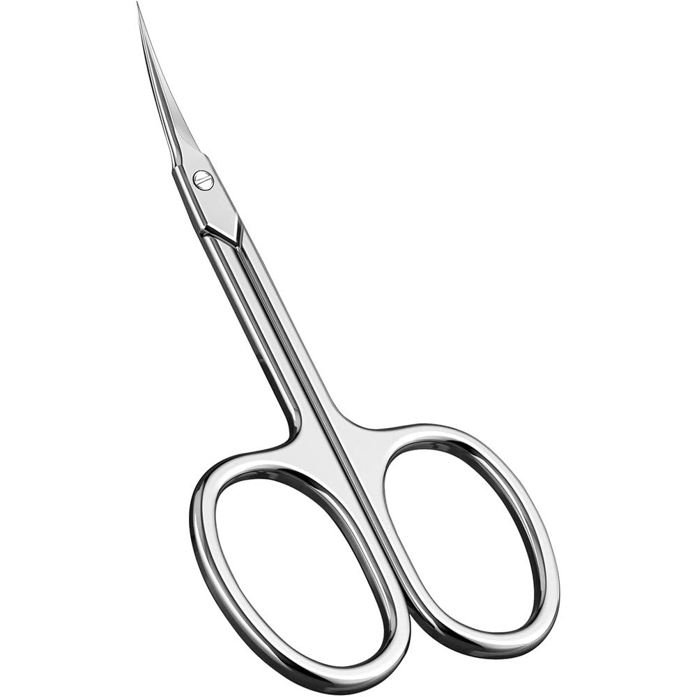 CGBE manicure scissors front view showing the premium stainless steel curved blades.