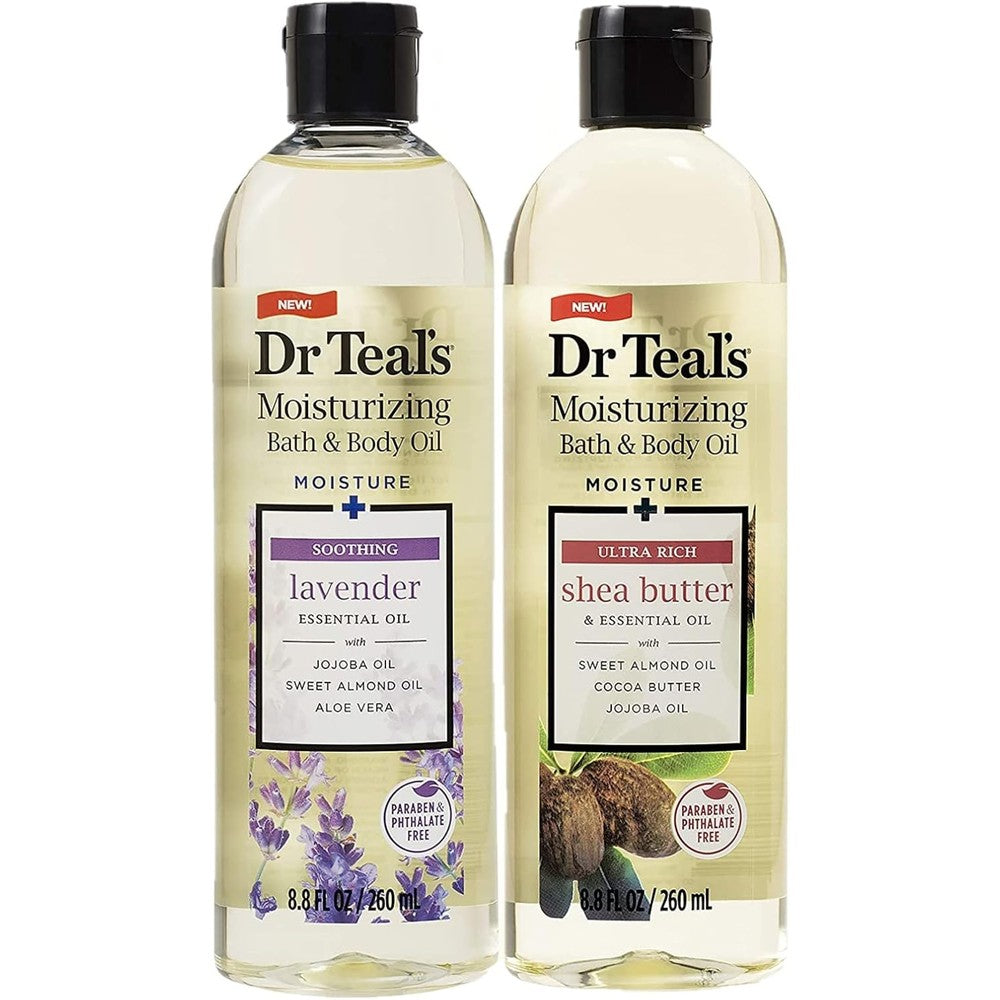 Dr Teal's Moisturizing Bath And Body Oil Variety Gift Set front view with both bottles