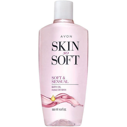 Avon Skin So Soft Soft And Sensual Bath Oil front view bottle for body hydration