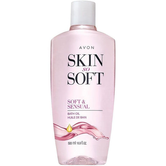 Avon Skin So Soft Soft And Sensual Bath Oil front view bottle for body hydration