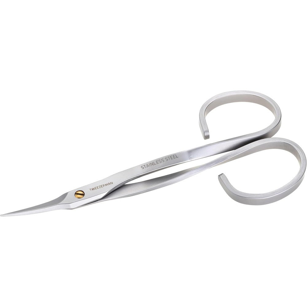 Tweezerman Stainless Steel Cuticle Scissors front view showing sharp pointed blades for precision manicure.