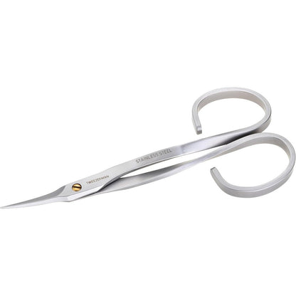Tweezerman Stainless Steel Cuticle Scissors front view showing sharp pointed blades for precision manicure.