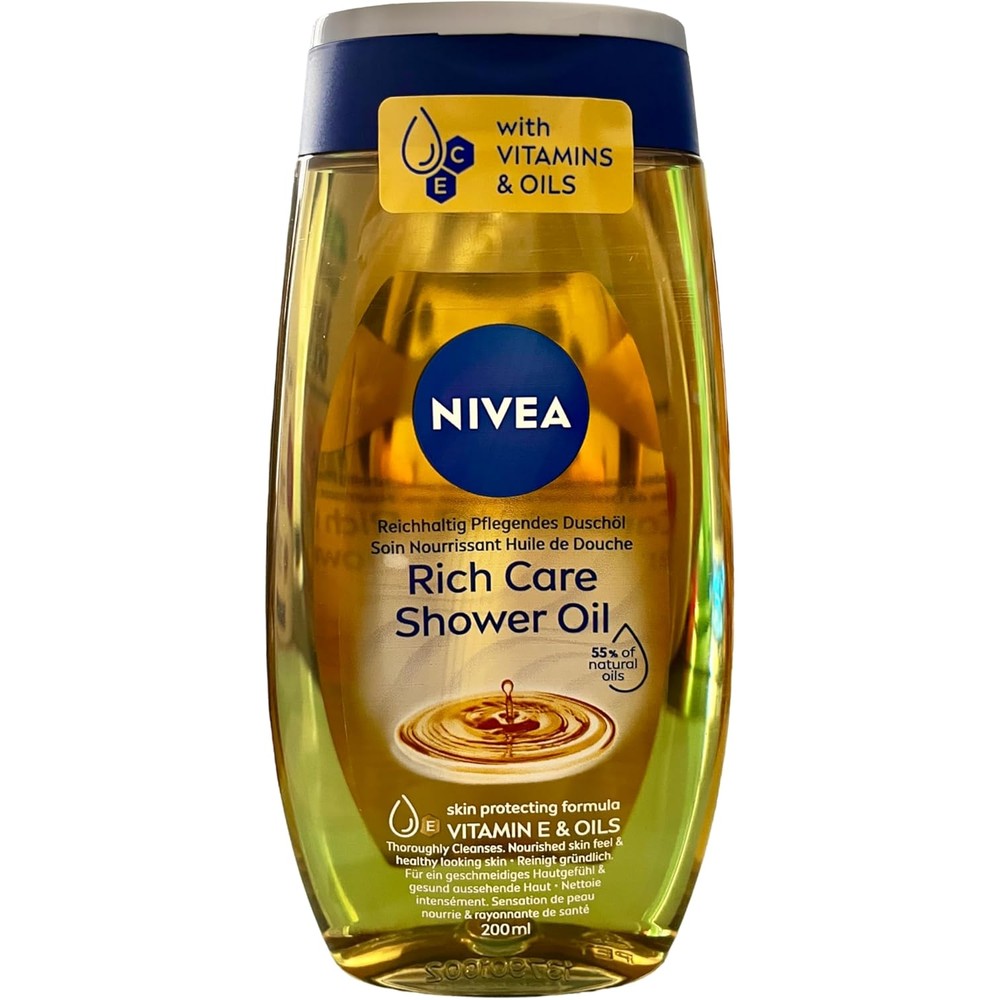 Nivea Rich Care Shower Oil front view bottle 200 milliliter