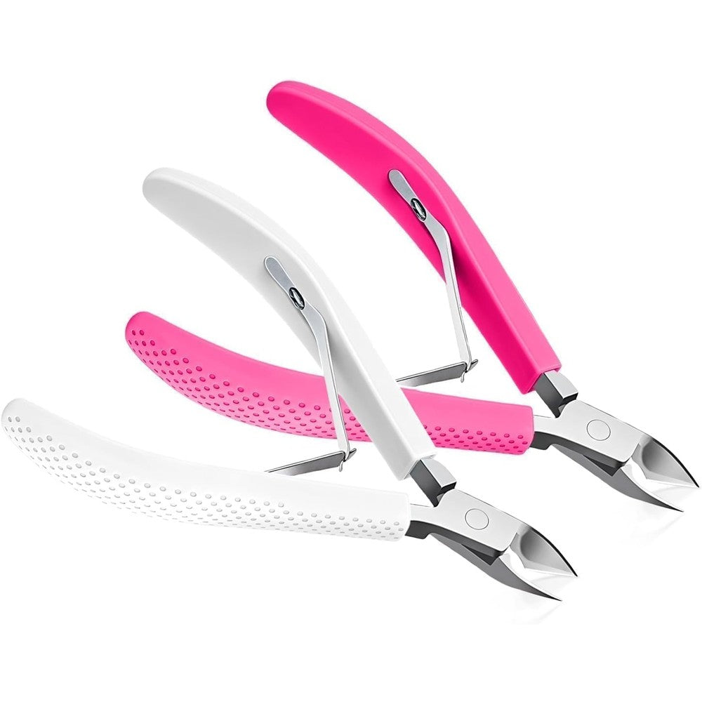 Criyar fine edge cuticle trimmer and nippers front view showcasing white and rose silicone handles.