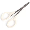 EMILYSTORES 4 inch straight eyebrow scissors front view showing thin precision stainless steel blades.