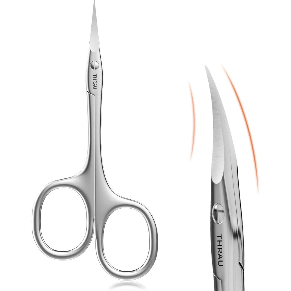 THRAU right handed cuticle scissors front view showing surgical grade stainless steel body