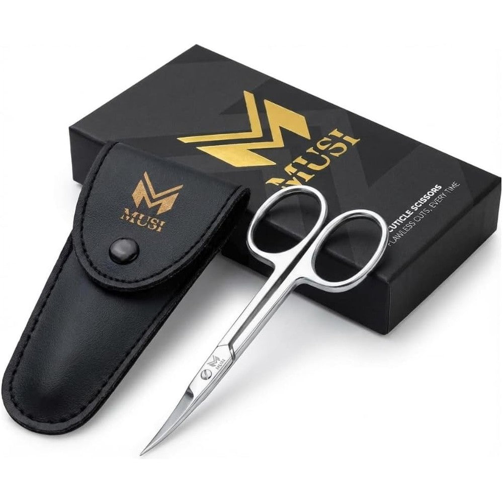 MUSI cuticle scissors extra fine curved front view precision grooming tool