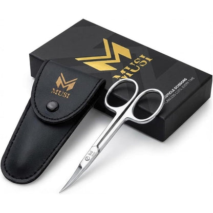 MUSI cuticle scissors extra fine curved front view precision grooming tool