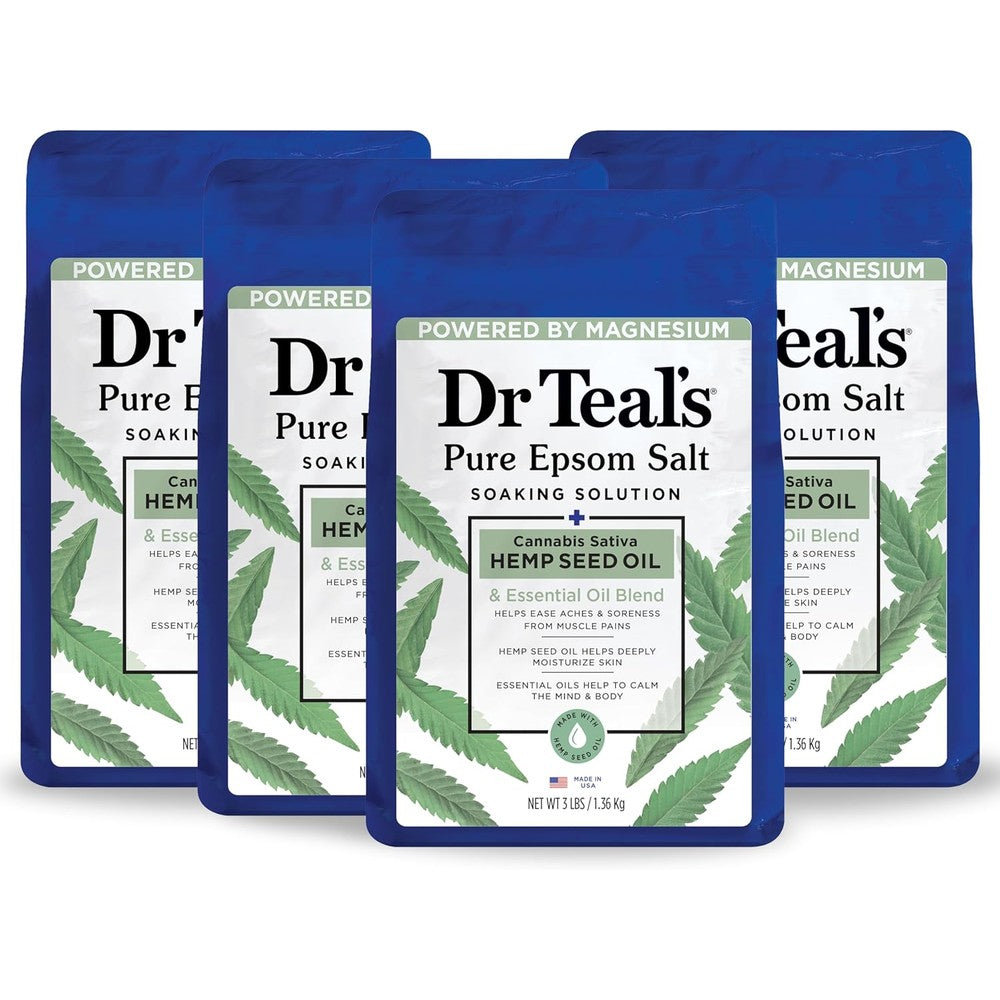 Dr Teal's Pure Epsom Salt Cannabis Sativa Hemp Seed Oil front view of packaging