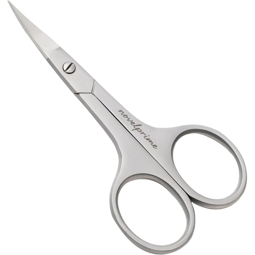LIVINGO Novel Prime cuticle scissors front view showing the curved stainless steel blade for precision nail grooming.