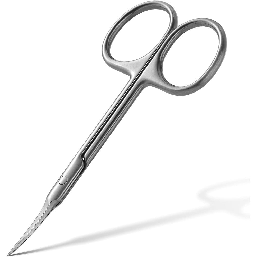 BEZOX extra fine curved cuticle scissors front view showing the ultra thin stainless steel blades.