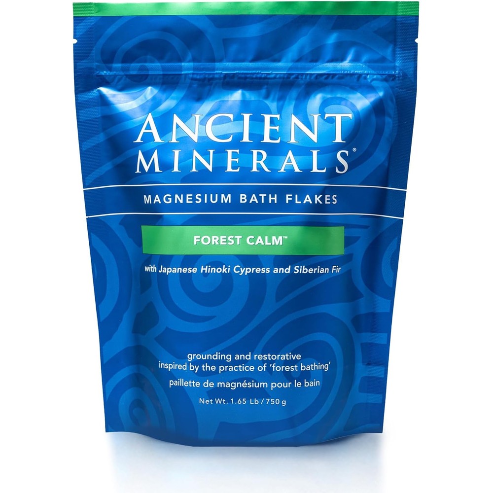 Ancient Minerals Magnesium Bath Flakes Forest Calm front view product packaging