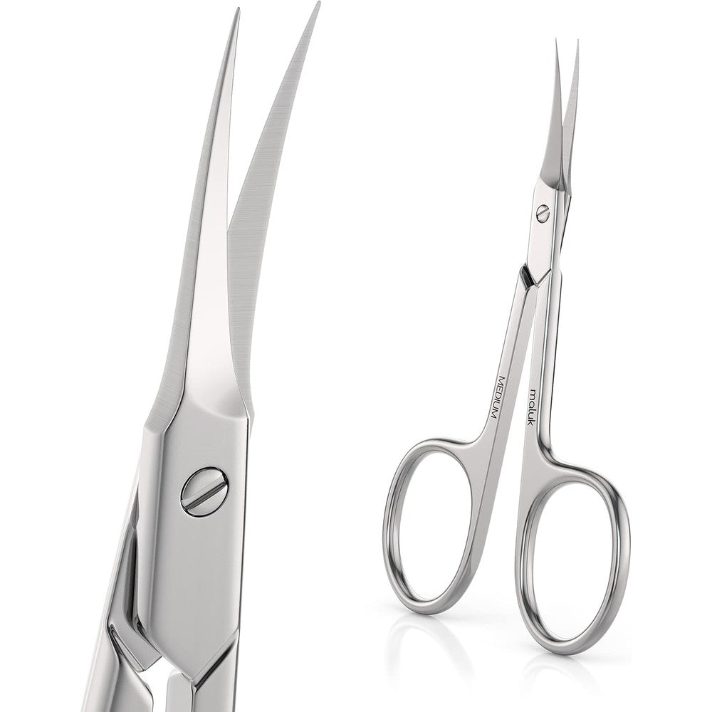 Maluk Professional Cuticle Scissors Medium front view showing curved stainless steel blades.