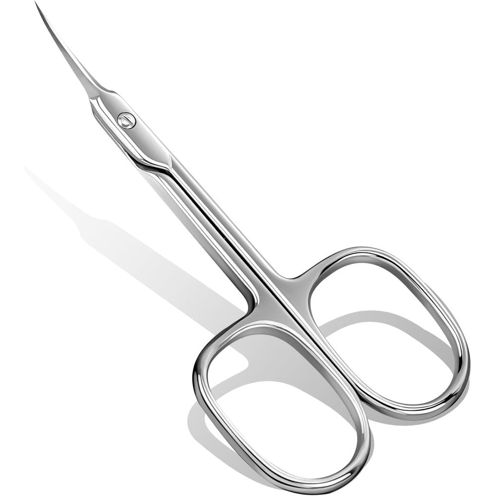 Lermende cuticle scissors front view showing silver stainless steel curved blade for precision manicure grooming.