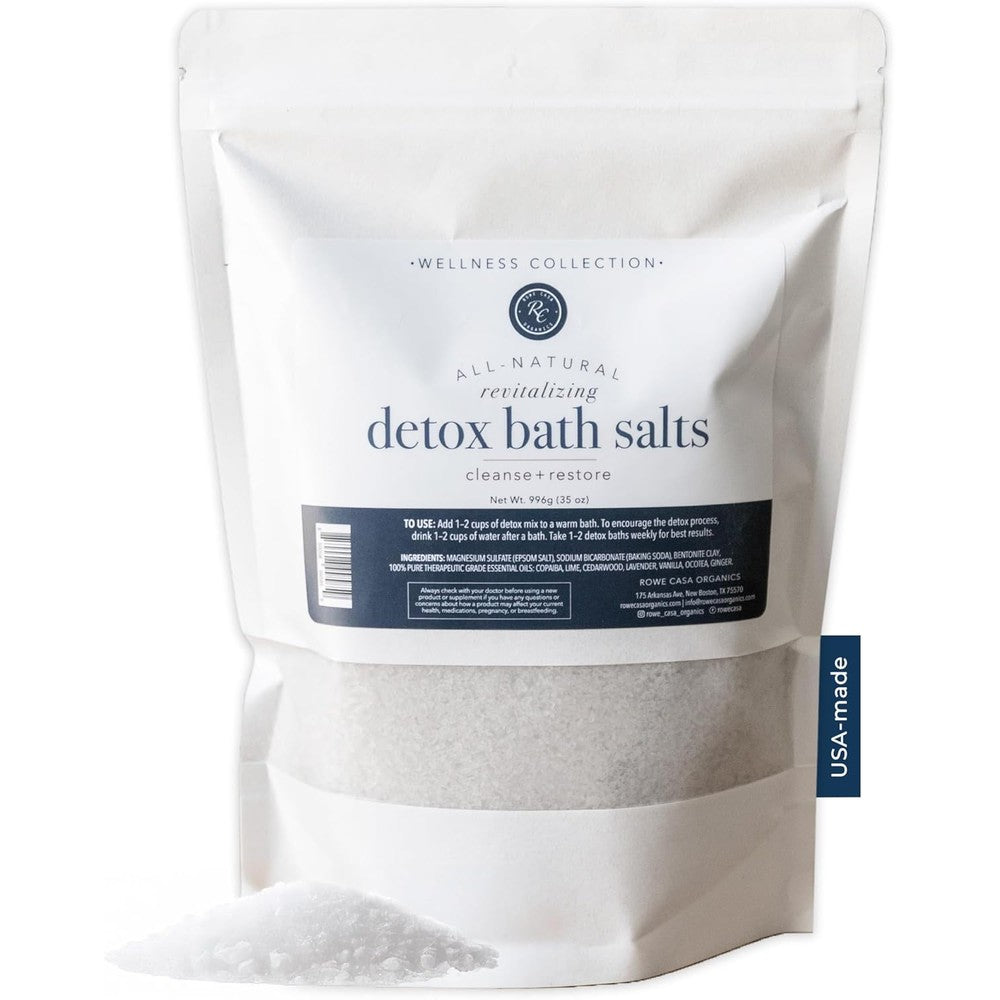 Rowe Casa Organics detox bath salts pouch front view natural wellness blend