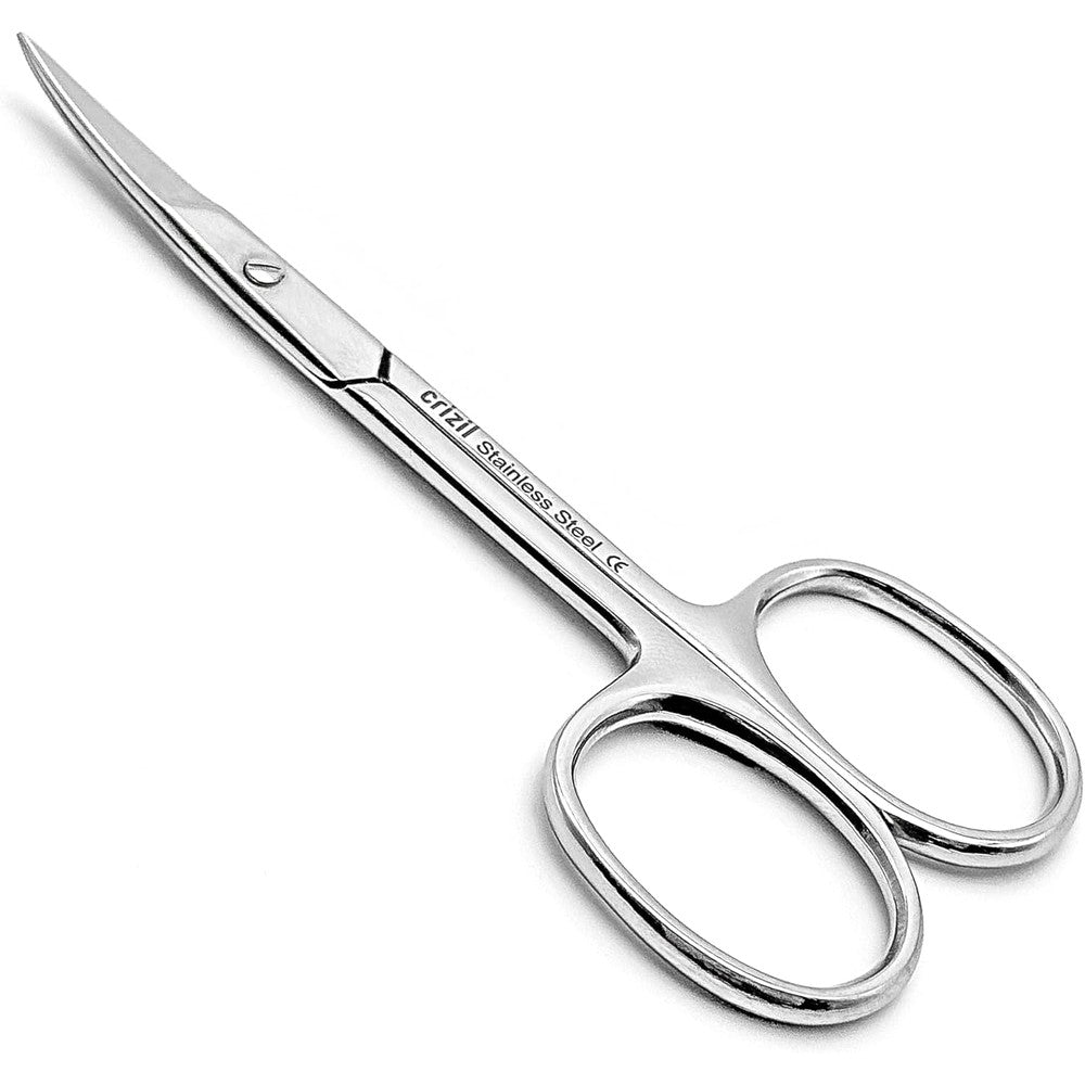 Crizil nail scissors front view showcasing the sharp curved stainless steel blades.