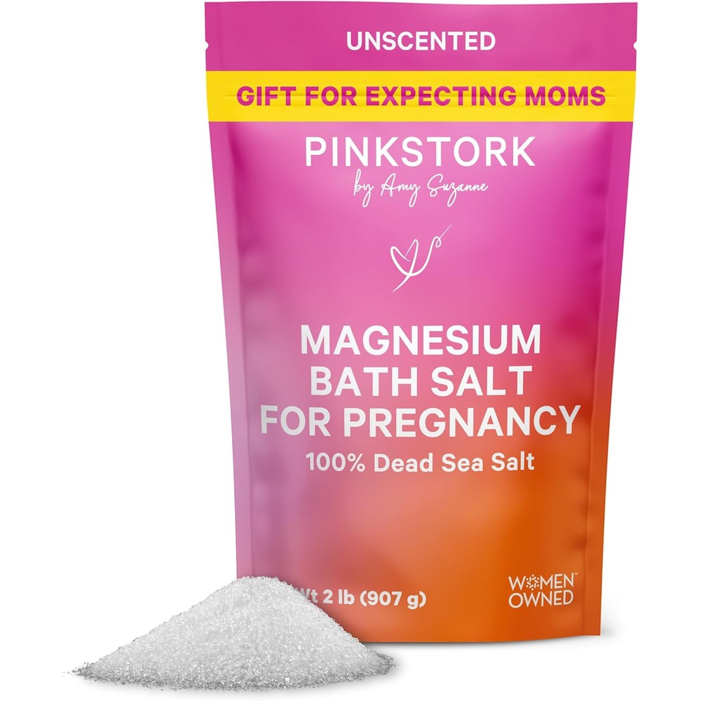Pink Stork pregnancy magnesium bath soak pouch front view