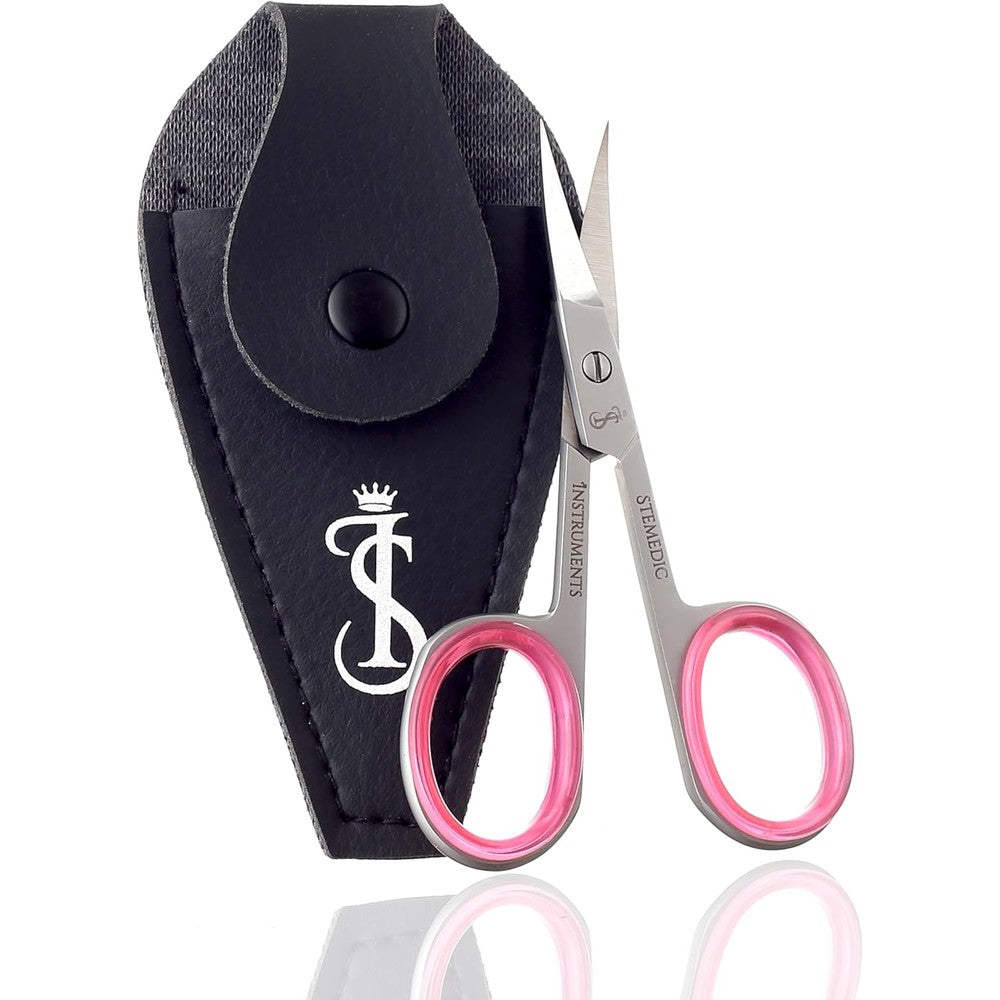 Stemedic Instruments curved nail scissors front view with premium leather case