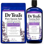 Dr Teal's lavender Epsom salt soak and foaming bath combo front view