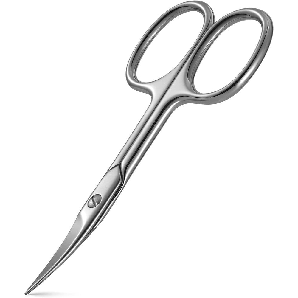 BEZOX sharp curved blade nail scissors front view showcasing the polished stainless steel finish.