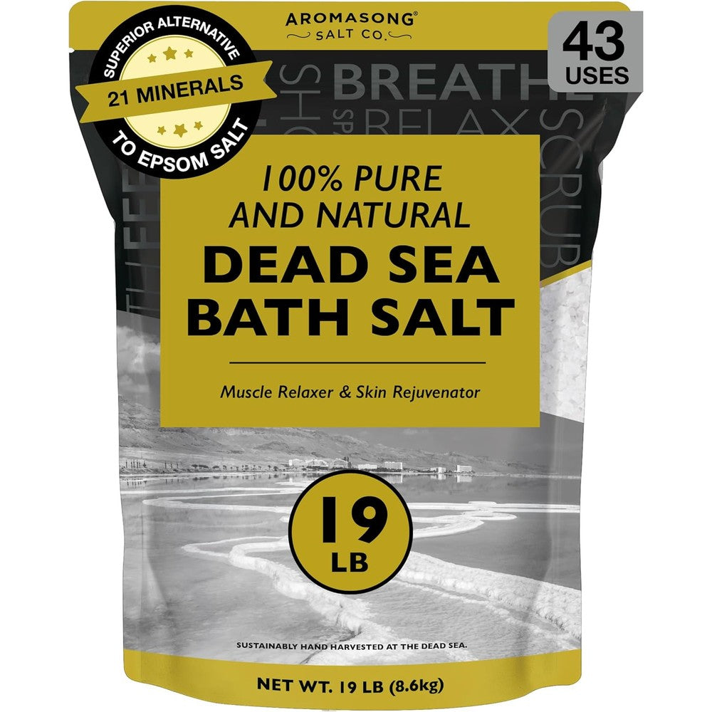 Aromasong Dead Sea Salt front view of the 19 pound bulk pouch package.