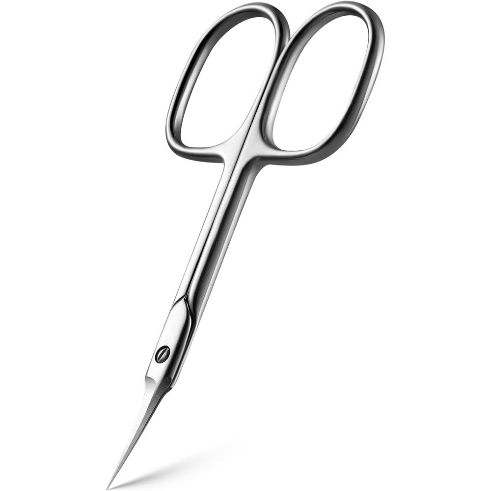 BEZOX curved cuticle scissors front view showing sharp silver stainless steel blades for manicure grooming