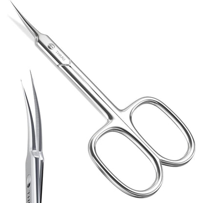 THRAU premium sharp cuticle scissors front view showing curved blades