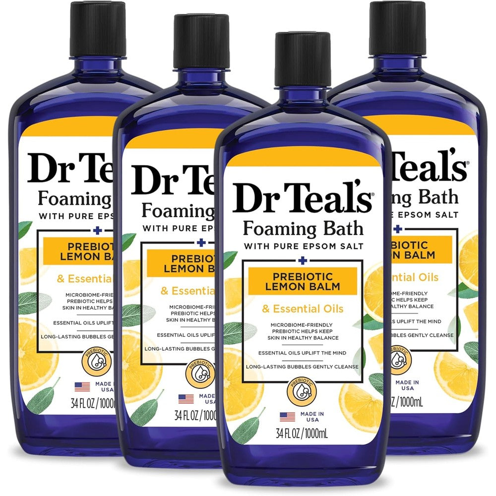 Dr Teal's Prebiotic Lemon Balm Foaming Bath front view bottle packaging