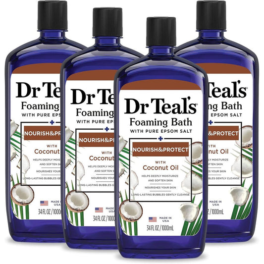 Dr Teal's Foaming Bath Coconut Oil 4 pack front view for muscle relief