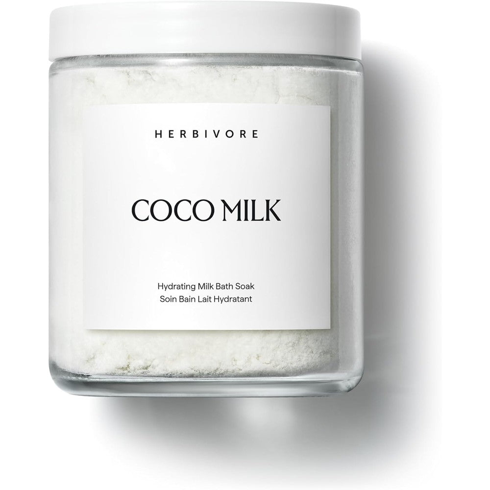 Herbivore Botanicals Coconut Milk Bath Soak front view glass jar