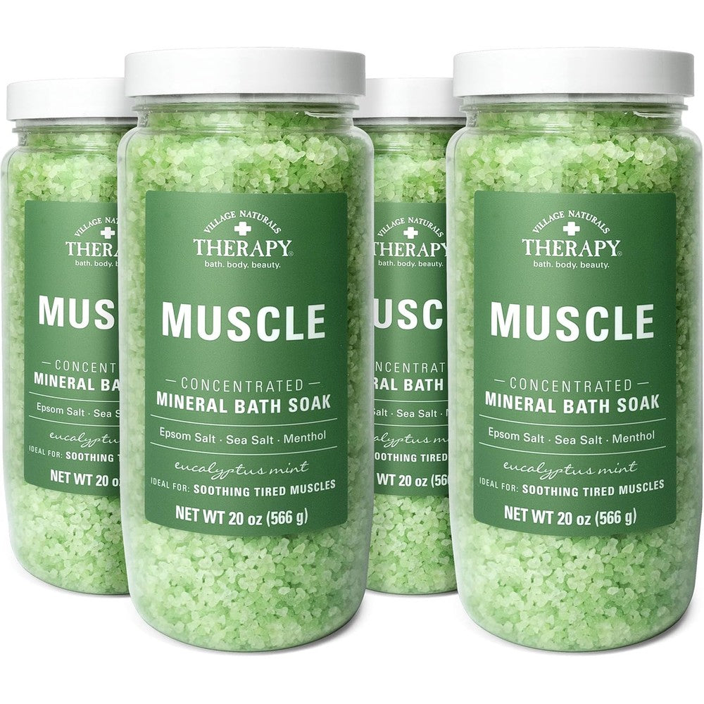Village Naturals Therapy muscle relief mineral bath soak front view jar