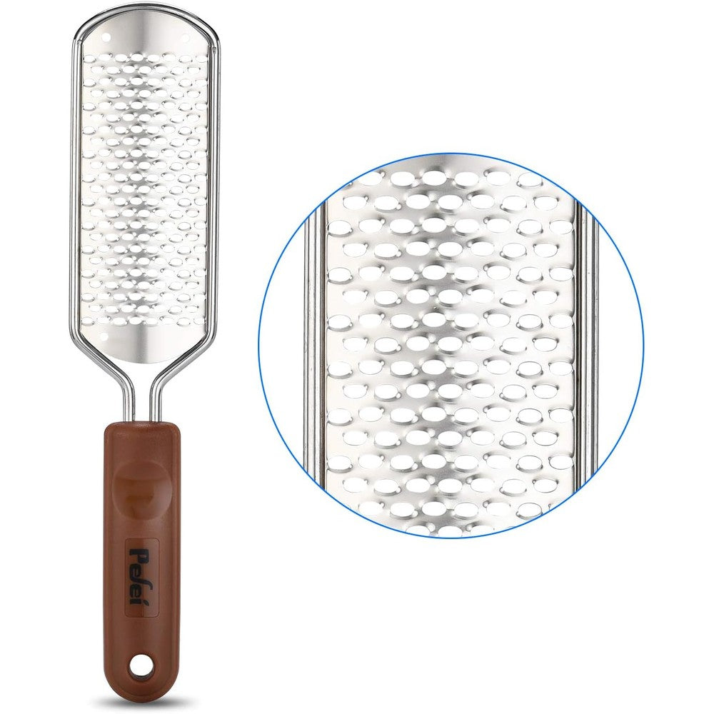 Pefei professional pedicure foot file front view showing colossal stainless steel scrubbing surface