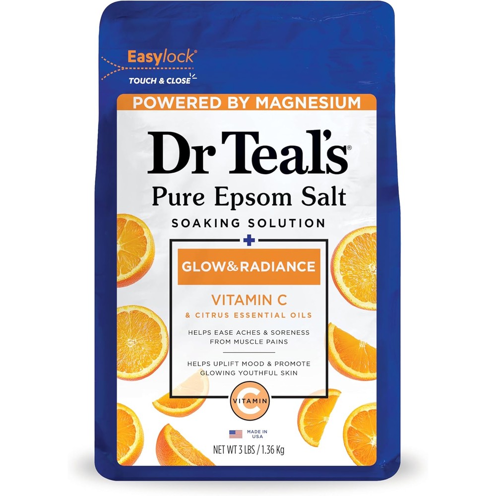 Dr Teal's Pure Epsom Magnesium Salt Soak Glow and Radiance front view packaging