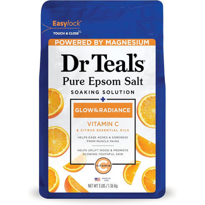 Dr Teal's Pure Epsom Magnesium Salt Soak Glow and Radiance front view packaging