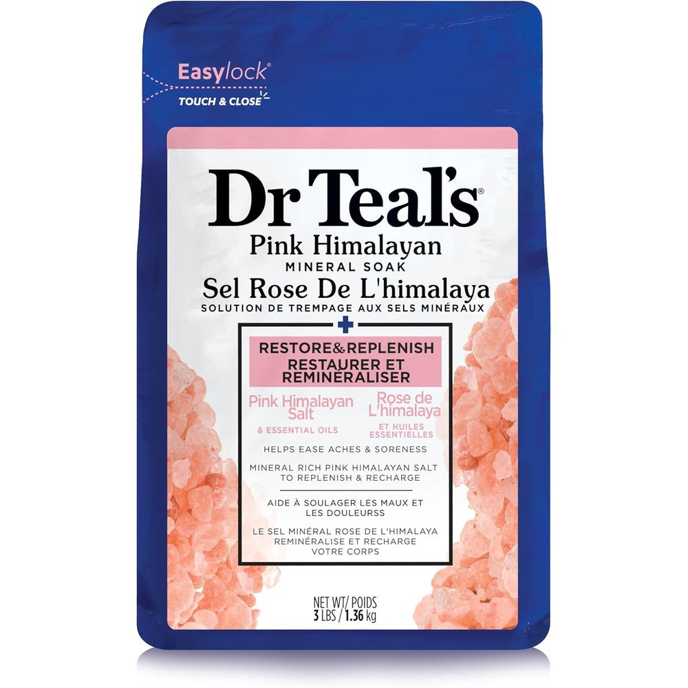 Dr Teal's Epsom Salt Magnesium Soak Pink Himalayan front packaging view for muscle relief