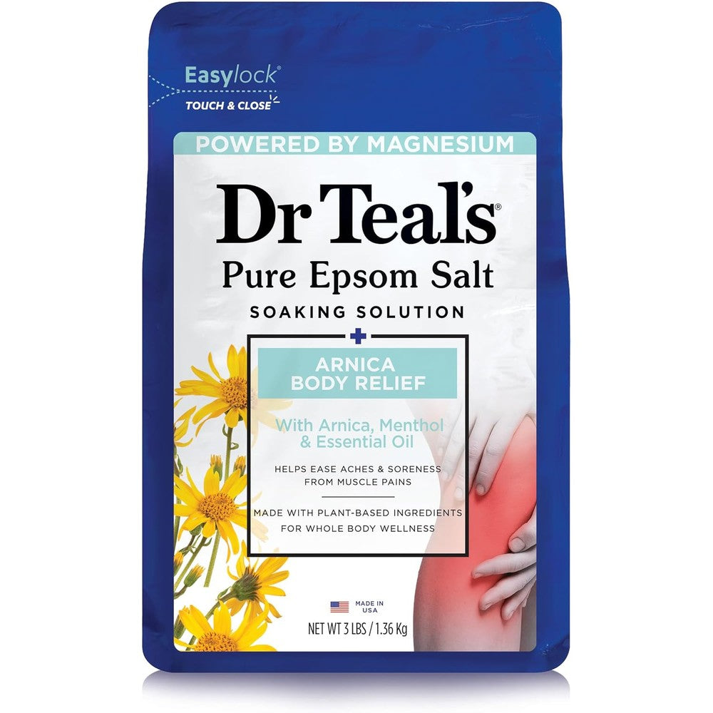 Dr Teal's Epsom Salt Magnesium Soak Arnica Body Relief 3 lbs front view for muscle recovery