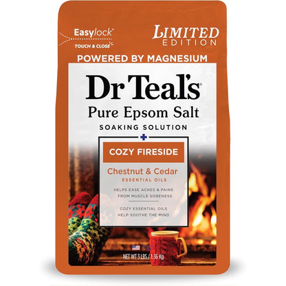 Dr Teal's Epsom Salt Magnesium Soak Cozy Fireside 3 pounds front view packaging