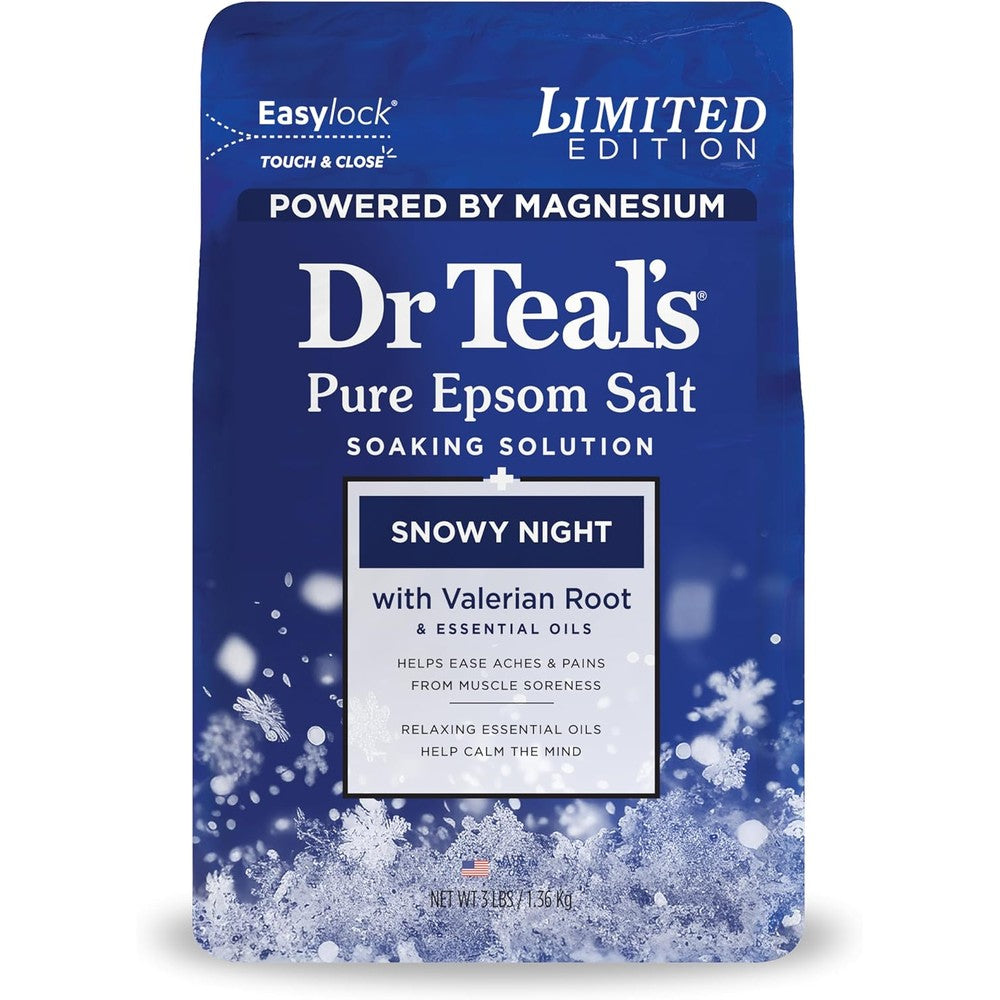 Dr Teal's Epsom Salt Magnesium Soak Snowy Night 3 pounds front view package packaging