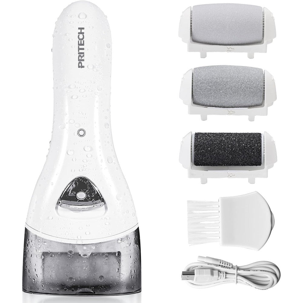 Pritech electric feet callus remover front view showing white rechargeable body