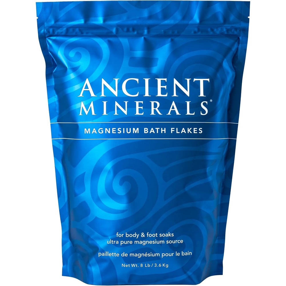 Ancient Minerals Magnesium Bath Flakes 8 pound bag front view