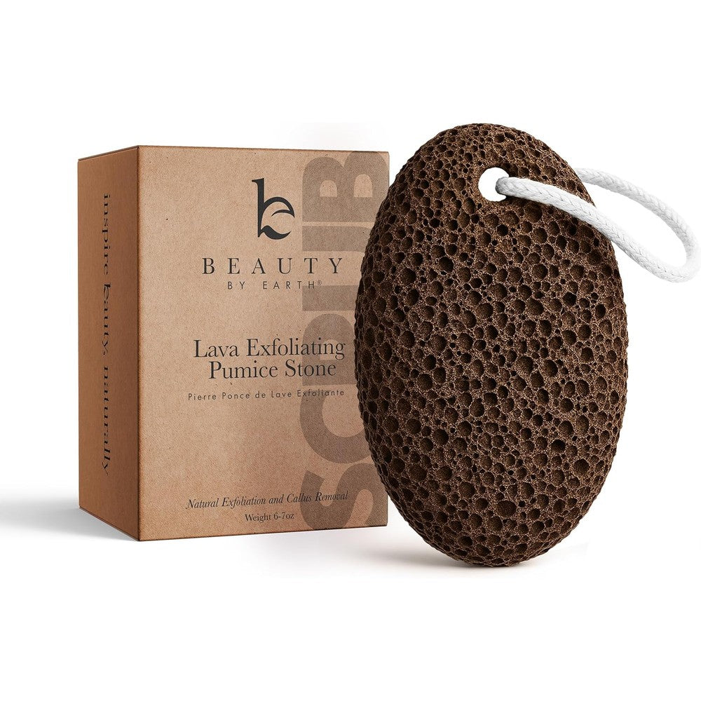 Beauty by Earth Natural Lava Exfoliating Pumice Stone front view showing genuine volcanic rock texture.