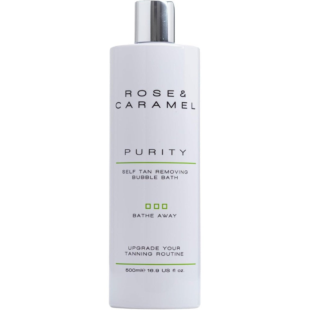 Rose And Caramel Purity Self Tan Removing Bubble Bath front view bottle