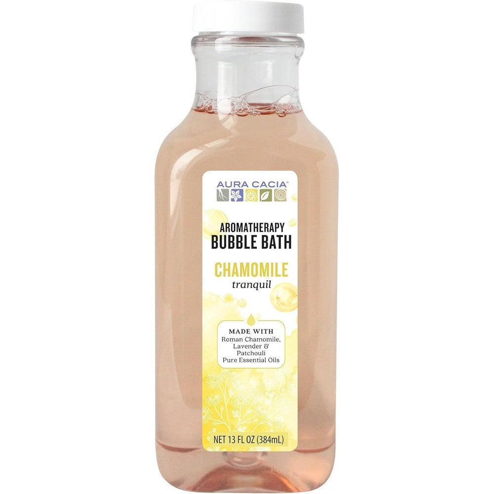 Aura Cacia Tranquil Chamomile Aromatherapy Bubble Bath front view bottle packaging
