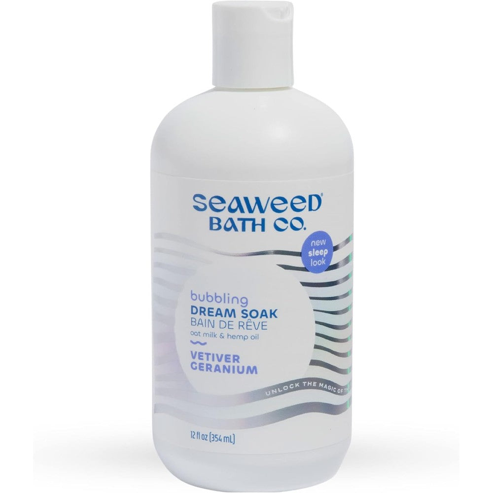 The Seaweed Bath Co. Bubbling Dream Soak Vetiver Geranium front view bottle packaging