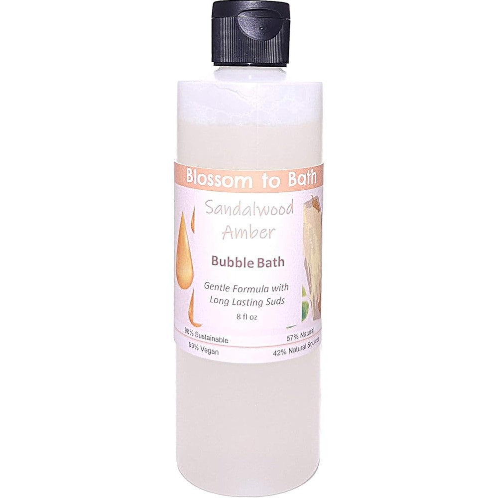 Blossom To Bath Sandalwood Amber Bubble Bath front view bottle packaging