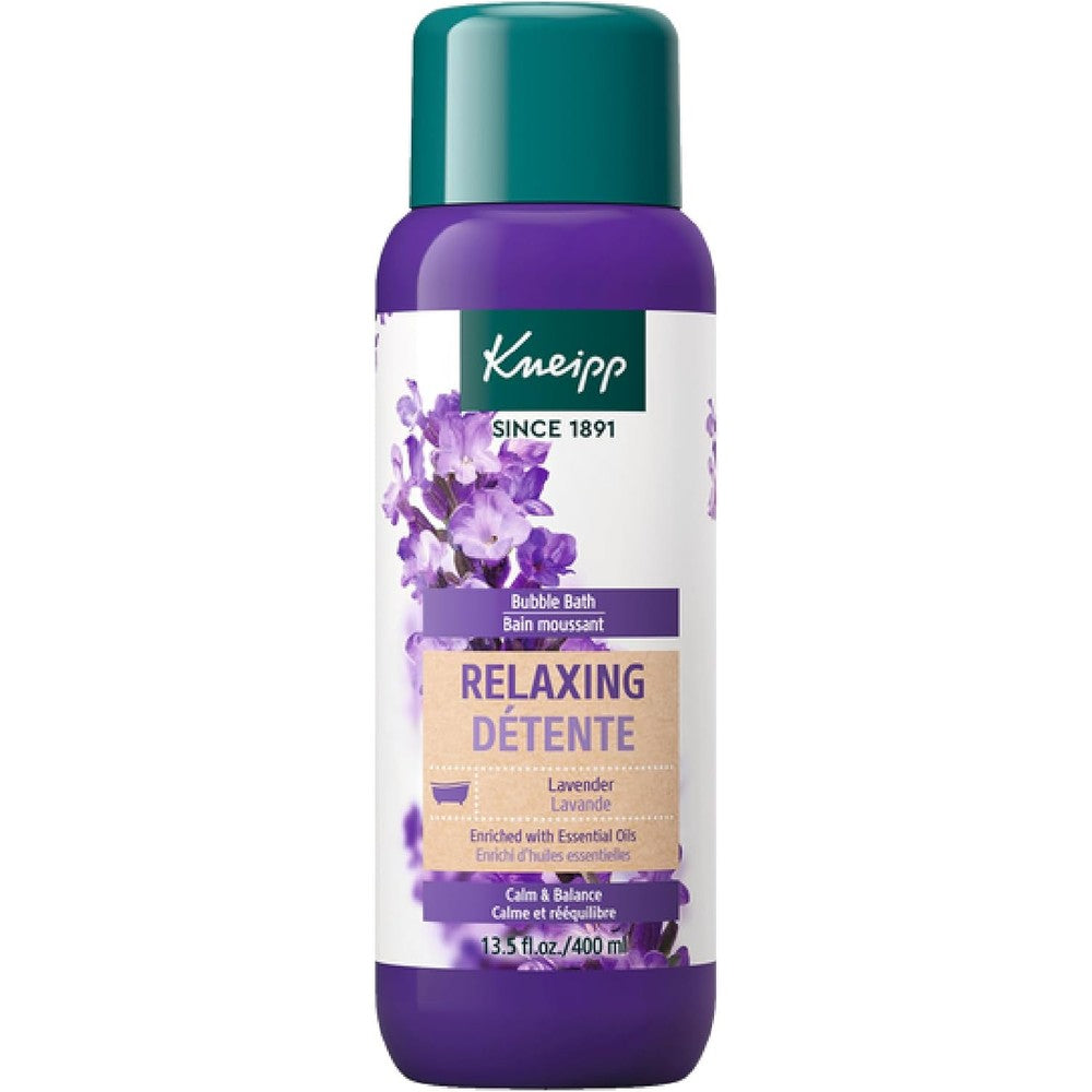 Kneipp relaxing lavender aromatherapy bubble bath front view bottle packaging